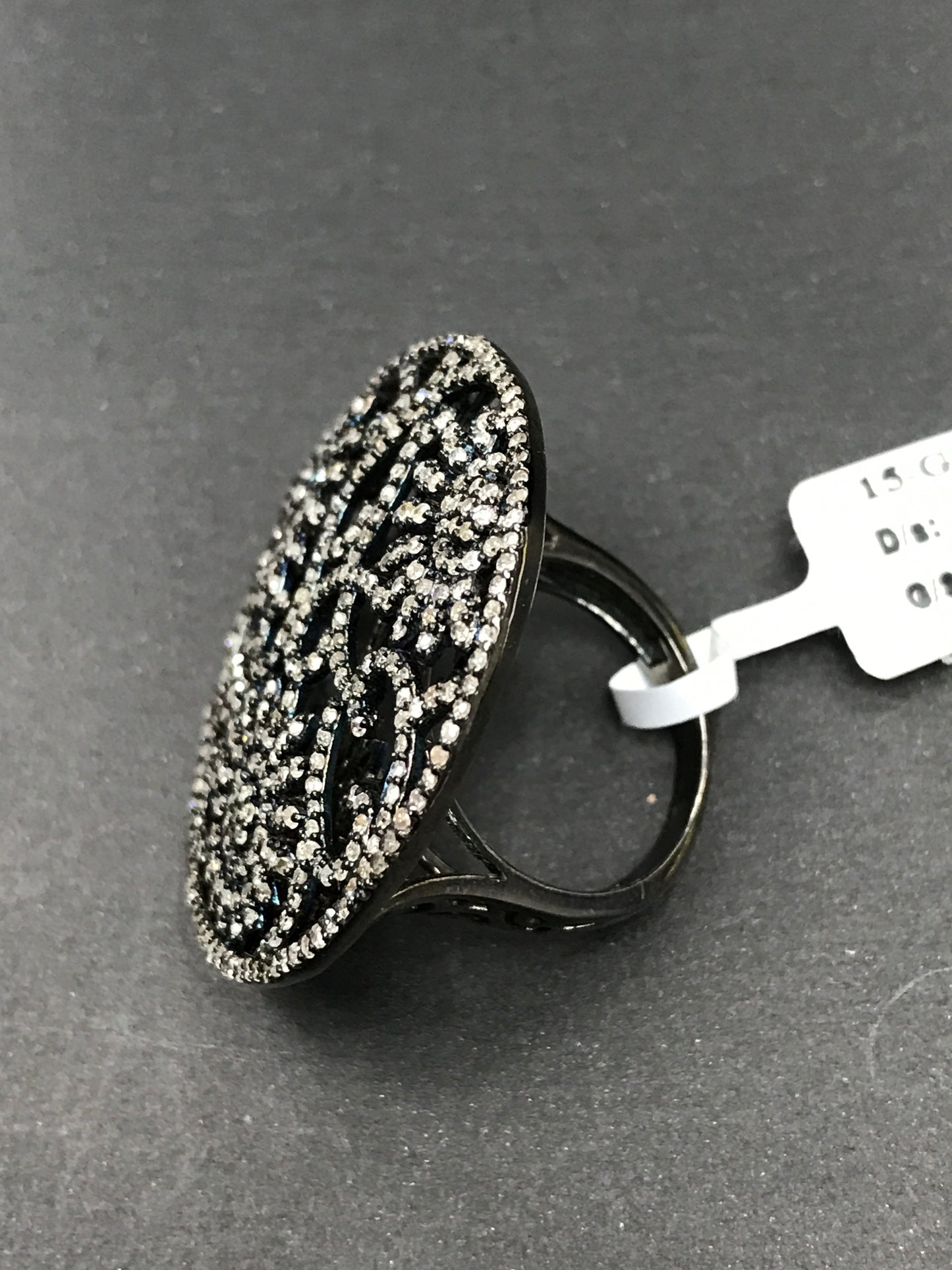 Diamond and Silver Black Rhodium Finish Ring