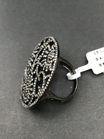Diamond and Silver Black Rhodium Finish Ring
