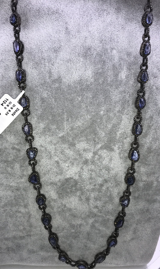 Blue Sapphire and Diamond Long Necklace