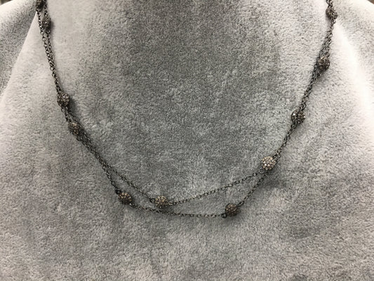 Double Side 5mm Coin With Silver And Diamond Necklace 36''