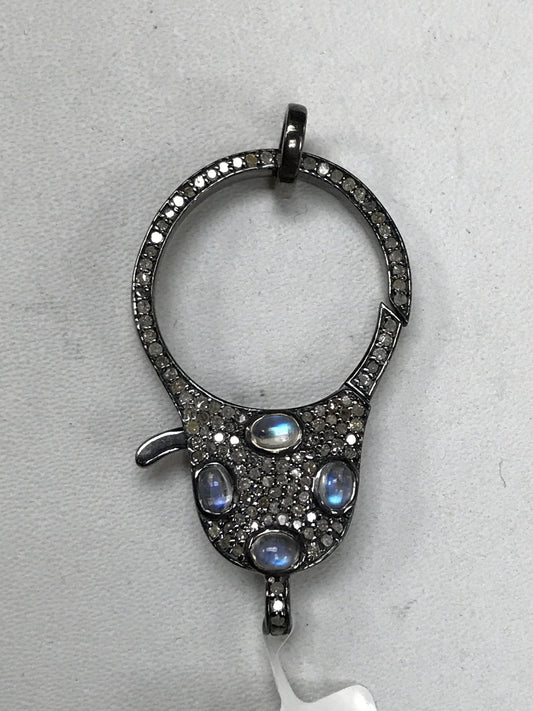 Diamond Clasps .925 Oxidized Sterling Silver Diamond Clasps, Genuine handmade pave diamond Clasps Size Approx 41 x 24 With Embedded Stones