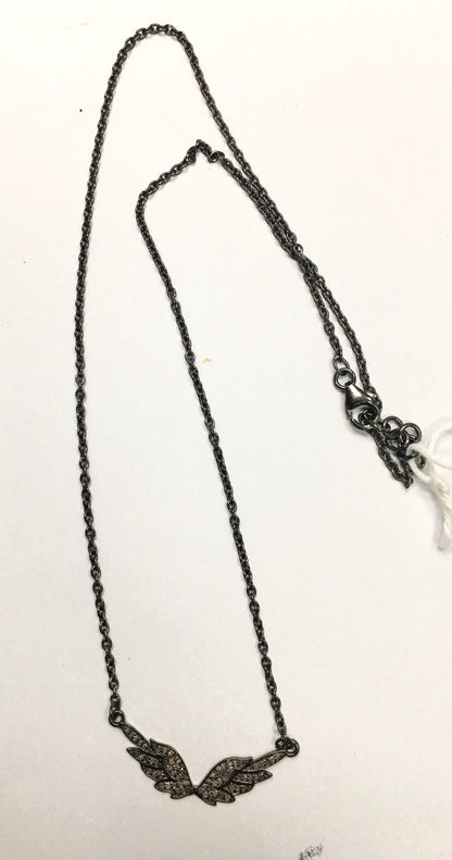 Angel Wing Pave Diamond Necklace with Silver Chain