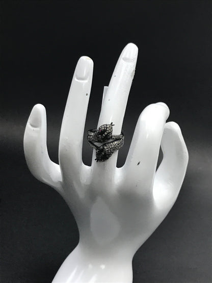 Snake Diamond and Ruby Black Rhodium Silver Finish Rings
