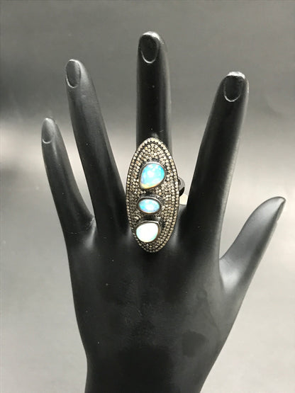 Silver Pave Diamond Ring .925 Oxidized Sterling Silver Diamond Ring, Genuine handmade pave diamond Ring .