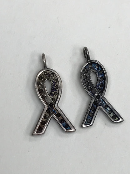 Ribbon Diamond Charm .925 Oxidized Sterling Silver Diamond Charms, Genuine handmade pave diamond Charm Size Approx 0.68"(7 x 17 MM)