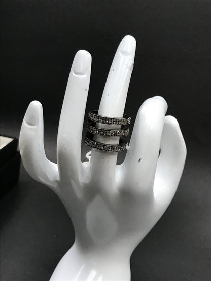Round Circle Pave Diamond Ring .925 Oxidized Sterling Silver Diamond Ring, Genuine handmade pave diamond Ring.