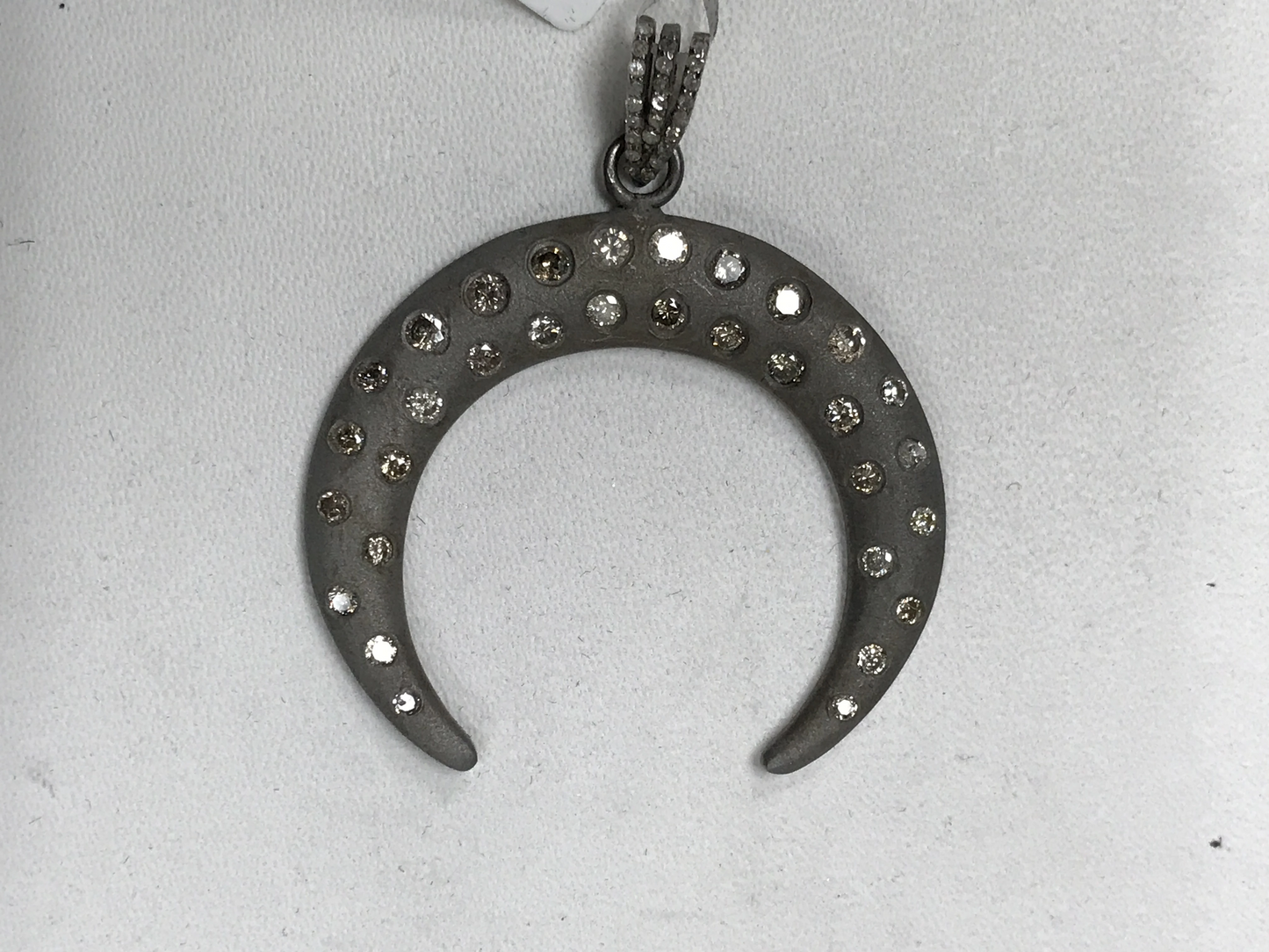Half Moon Shape Diamond Pendant .925 Oxidized Sterling Silver Diamond Pendant, Genuine handmade pave diamond Pendant.