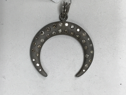 Half Moon Shape Diamond Pendant .925 Oxidized Sterling Silver Diamond Pendant, Genuine handmade pave diamond Pendant.