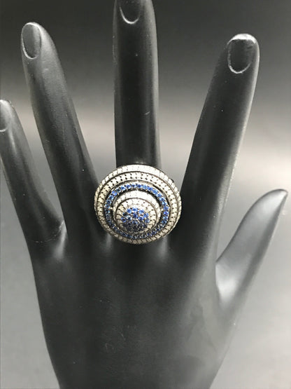Diamond and Silver Sapphire Stone Black Rhodium Finish Rings