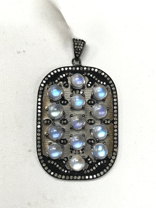 Rectangular (Curve Edges) Diamond Pendants & Charms with Embedded Stones