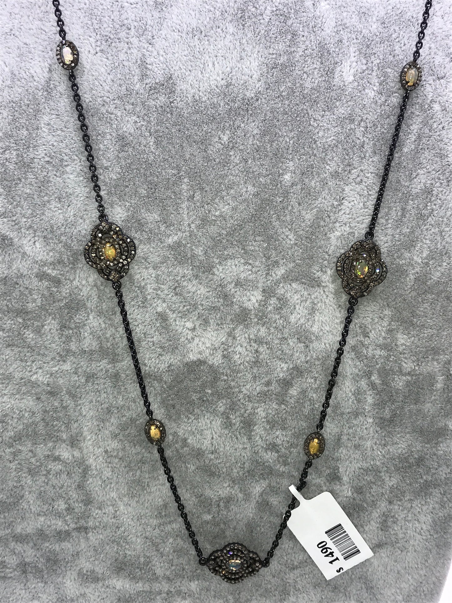 Opal and Diamond Designer long Chain Necklace