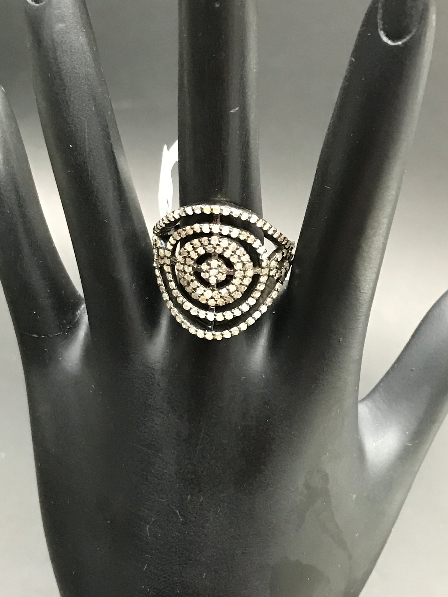 Diamond  Round Shape Diamond Ring, Pave Diamond Ring,Pave  Appx 24 x 24 mm. Sterling Silver