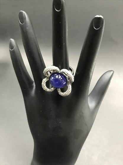 Flower Shape Silver Pave Diamond Ring