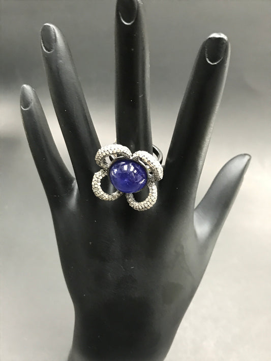 Flower Shape Silver Pave Diamond Ring