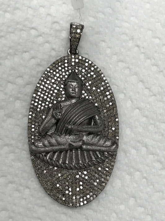 Buddha Embedded in an Oval Shape Diamond Pendants & Charms