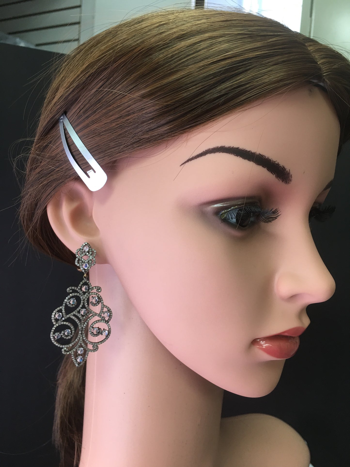 Diamond Rainbow Moon Stone Earring