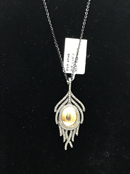 Leaf shape Pave Diamond Pendants .925 Oxidized Sterling Silver Diamond Pendants, Genuine handmade pave diamond Pendants Size 53 x 24 mm
