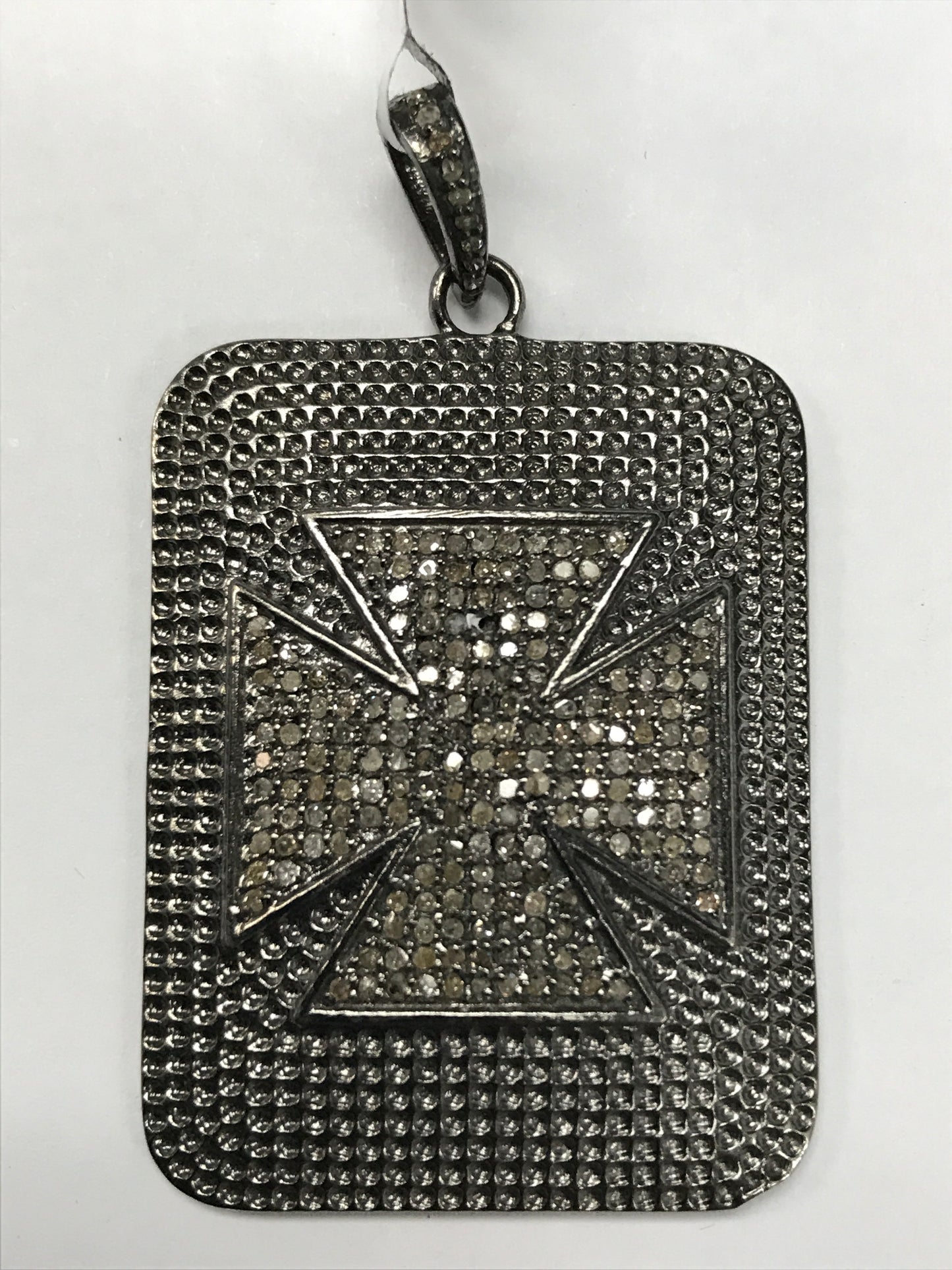 Rectangle Round Edges (Cross Embedded) Diamond Pendants & Charms