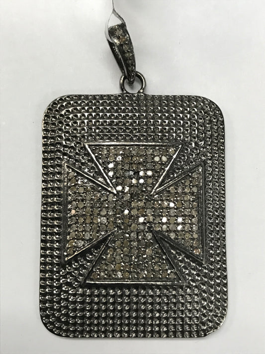 Rectangle Round Edges (Cross Embedded) Diamond Pendants & Charms