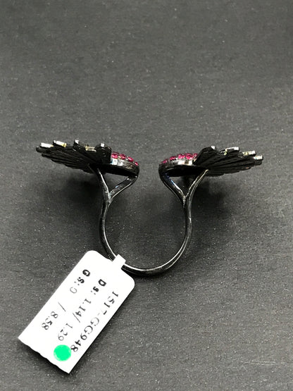 Diamond and Silver Ruby Black Rhodium Finish Ring