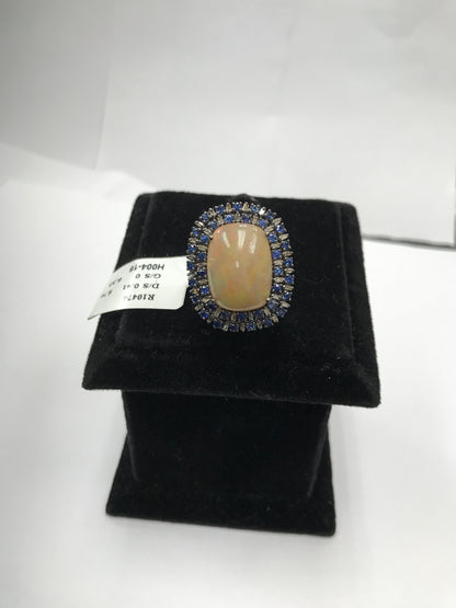 Opal and Diamond Ring with Blue Sapphire