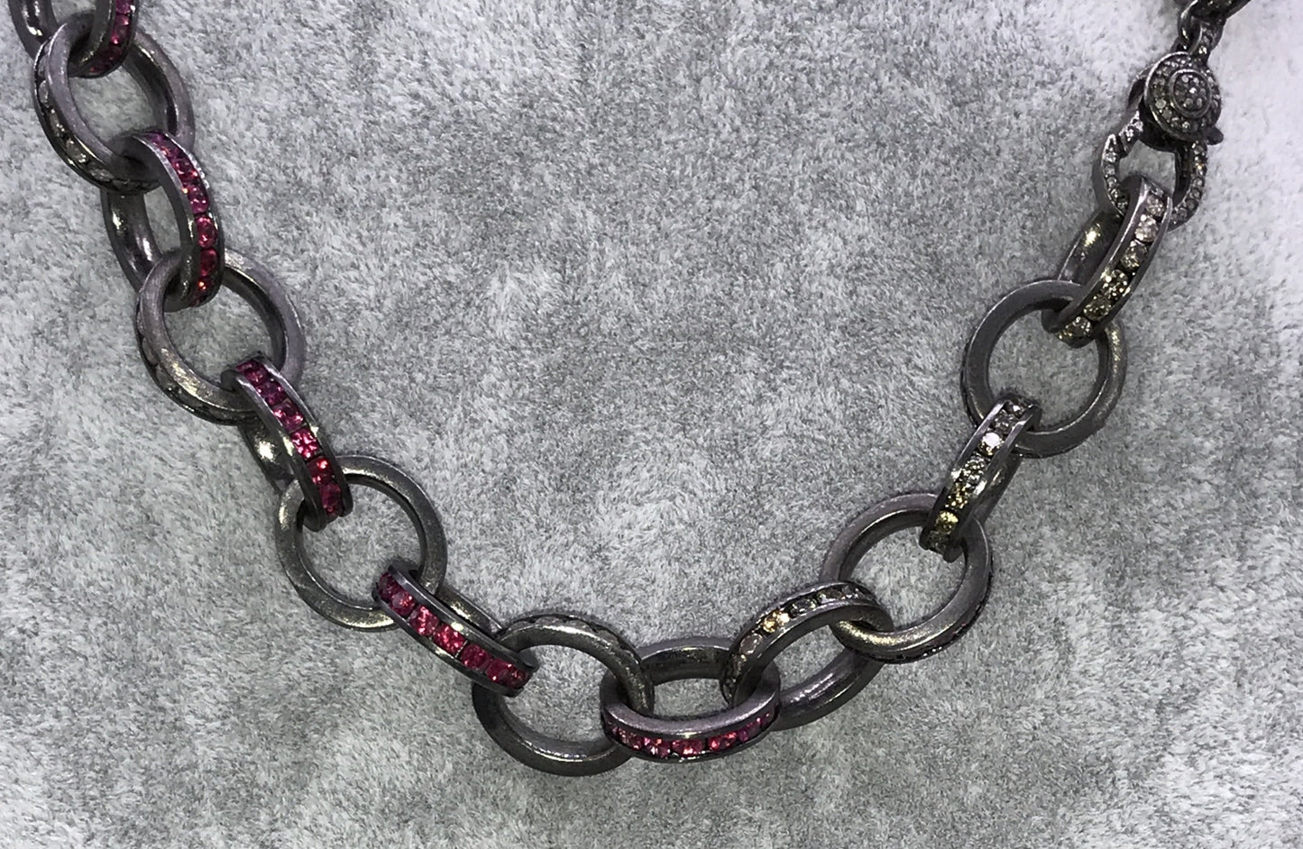 Chain Link Diamond and Ruby Necklace