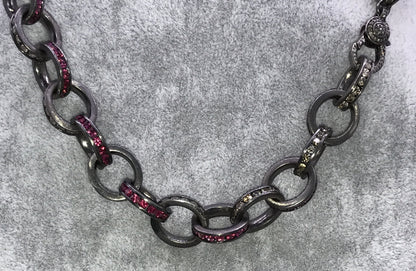Chain Link Diamond and Ruby Necklace