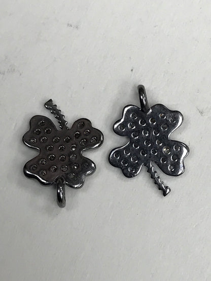 Flower Diamond charm .925 Oxidized Sterling Silver Diamond Charms, Genuine handmade pave diamond Charm Size 10 x 14 MM