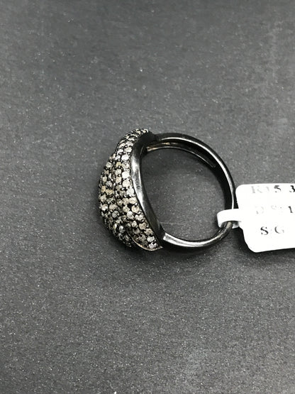 Lipes Pave Diamond Ring .925 Oxidized Sterling Silver Diamond Ring, Genuine handmade pave diamond Ring Size Approx 0.84"(14 x 21 MM)