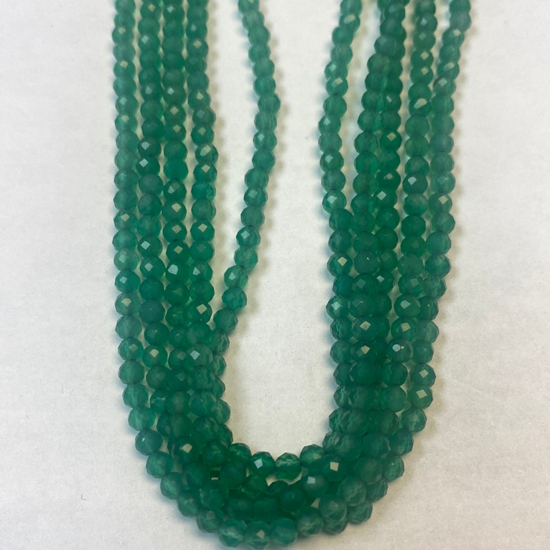 Onyx, GREEN ONYX BEADS ROUND FACETED 3-4MM