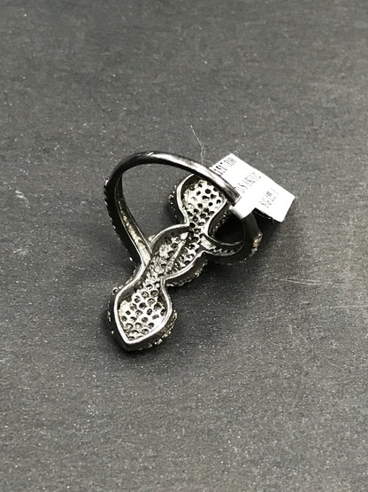 Double Sanke Pave Diamond Ring .925 Oxidized Sterling Silver Diamond Ring, Genuine handmade pave diamond Ring Size Approx 1.24"(9 x 31 MM)