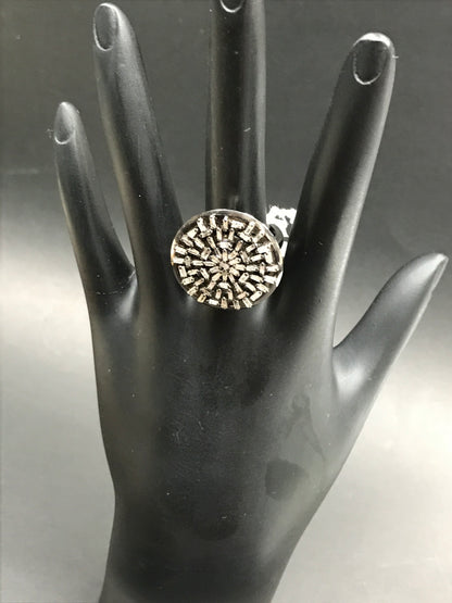 Silver Pave Tapered Baguette Diamond Ring .925 Oxidized Sterling Silver Diamond Ring, Genuine handmade pave diamond Ring Size Approx 1.20"(30 MM)