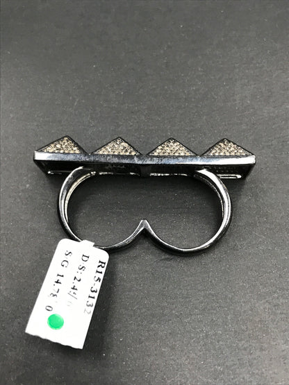 Pyramid Pave Diamond Ring .925 Oxidized Sterling Silver Diamond Ring, Genuine handmade pave diamond Ring Size Approx 1.96"(8 x 12 x 49 MM)