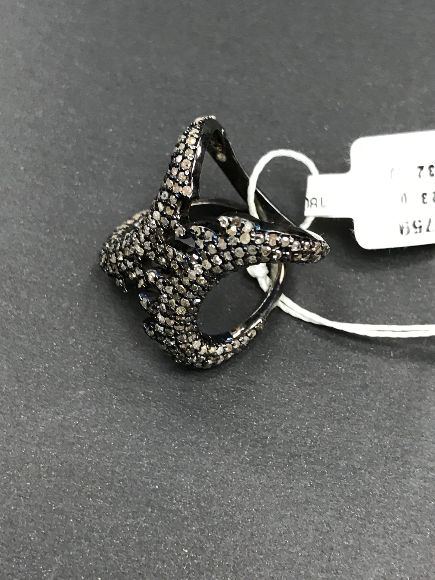 Pave Diamond Ring .925 Oxidized Sterling Silver Diamond Ring, Genuine handmade pave diamond Ring Size Approx 0.88"(21 x 22 MM)