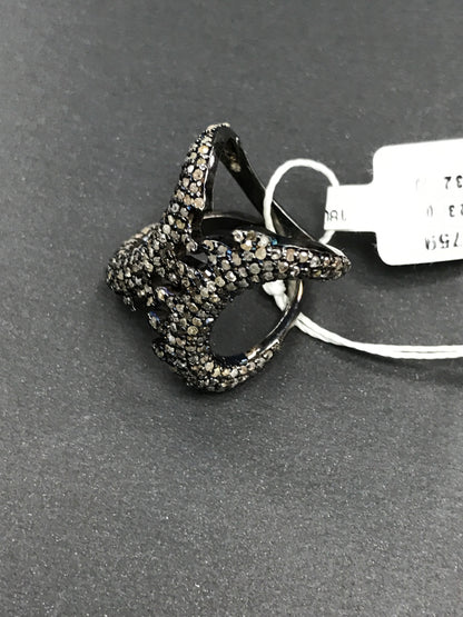Pave Diamond Ring .925 Oxidized Sterling Silver Diamond Ring, Genuine handmade pave diamond Ring Size Approx 0.88"(21 x 22 MM)
