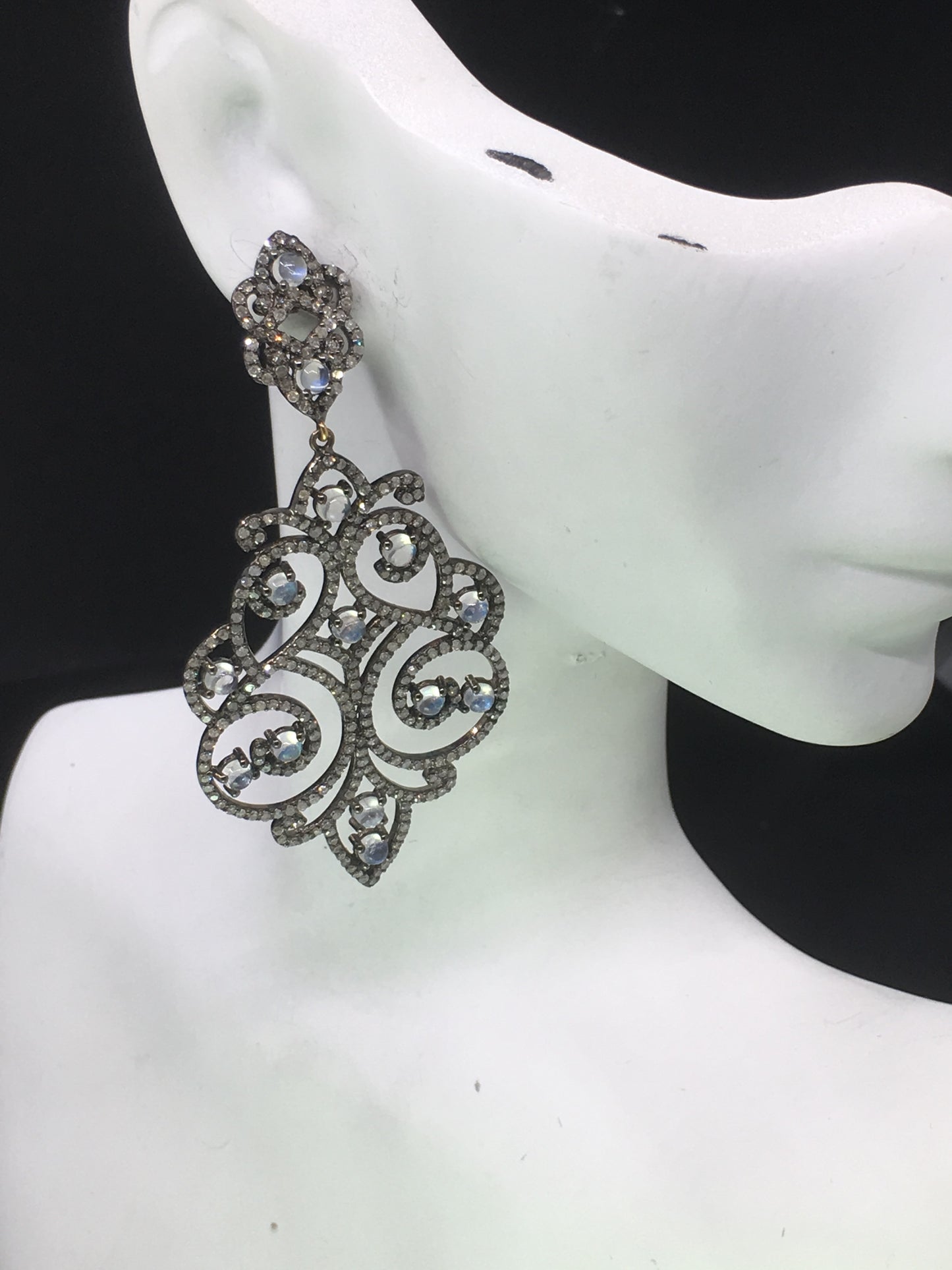 Diamond Rainbow Moon Stone Earring