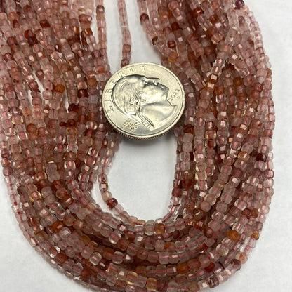 Quartz, Rutilated Quartz Faceted Square, strawberry quartz faceted box, Copper Rutilated
