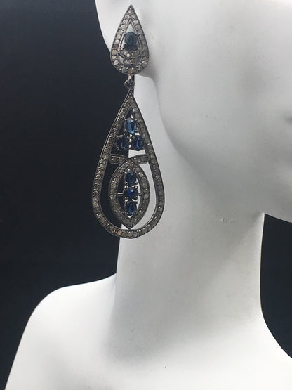 Diamond and Blue Sapphire Earrings