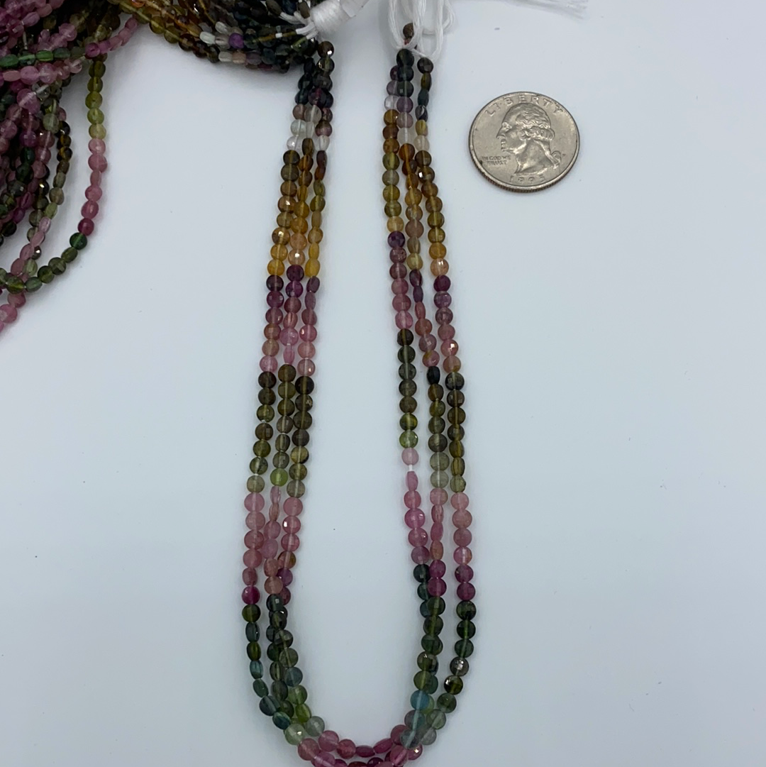Tourmaline, Multi Tourmaline Faceted Beads Coin, Beads Coin Beads, Coin