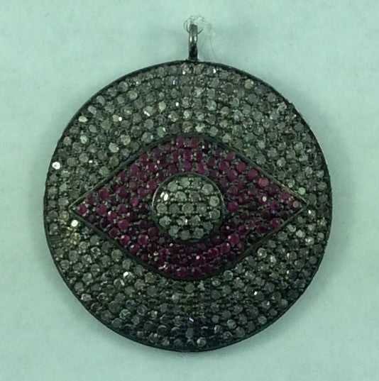 Evil Eye Diamond charm .925 Oxidized Sterling Silver Diamond Charms, Genuine handmade pave diamond Charm Size Approx 1.32"(33 MM)