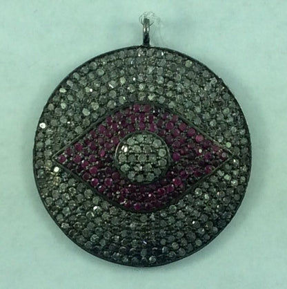 Evil Eye Diamond charm .925 Oxidized Sterling Silver Diamond Charms, Genuine handmade pave diamond Charm Size Approx 1.32"(33 MM)
