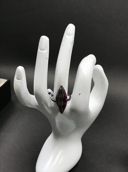 Diamond and Ruby Silver Black Rhodium Finish Rings