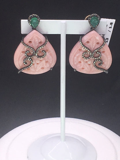Pink Opal and Diamond Stud Earrings,