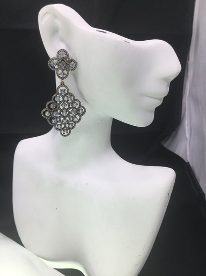 Diamond and Rainbow Moonstone Flower Earring