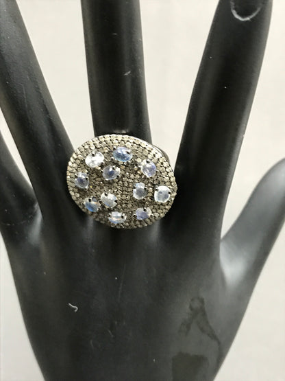 Diamond and Silver Rainbow Moonstone Rings