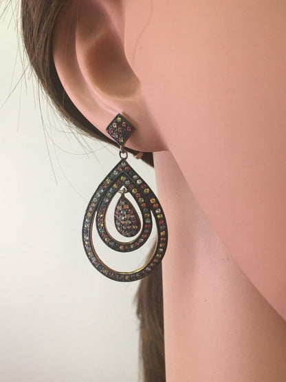 Diamond Silver Earring .925 Oxidized Sterling Silver Diamond Earring, Genuine handmade pave diamond Earring