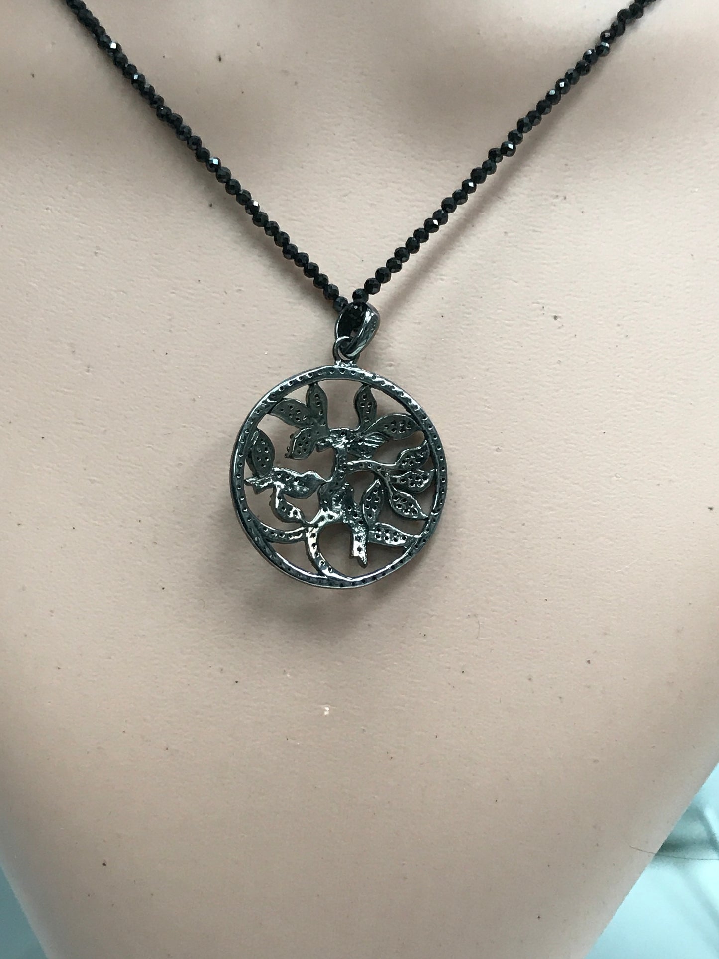 Flower on Disc Diamond Pendant
