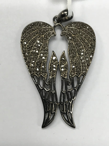 Cross Wings Diamond Pendant .925 Oxidized Sterling Silver Diamond Pendant, Genuine handmade pave diamond Pendant Size 1.52"(27 x 38 mm)