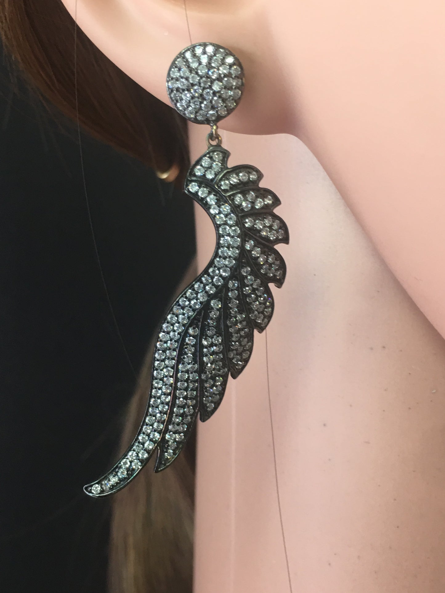 CUBIC ZIRCON FEATHER EARRINGS