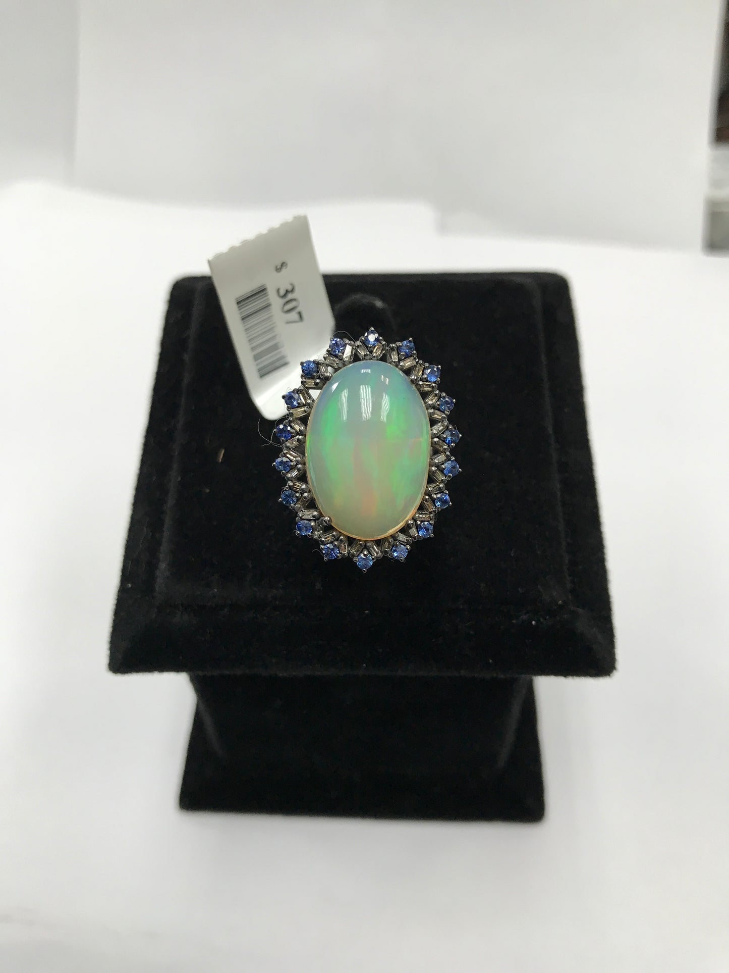 Opal and Blue Sapphire Ring With Diamond